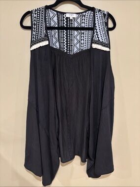 Umgee faux suede embroidered vest with fringe detail